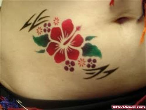 Red Flower Tattoo On Belly