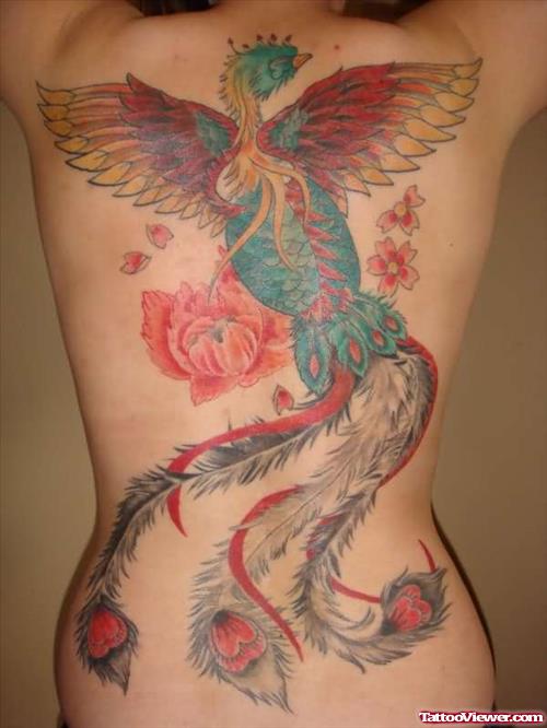 Backpiece Phoenix Flower Tattoo On Back