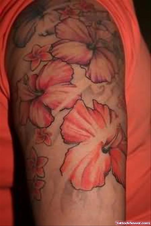 Hibiscus Flowers Tattoo On Shoulders
