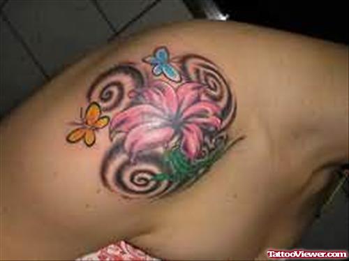 Lilly Flower Tattoo On Shoulder