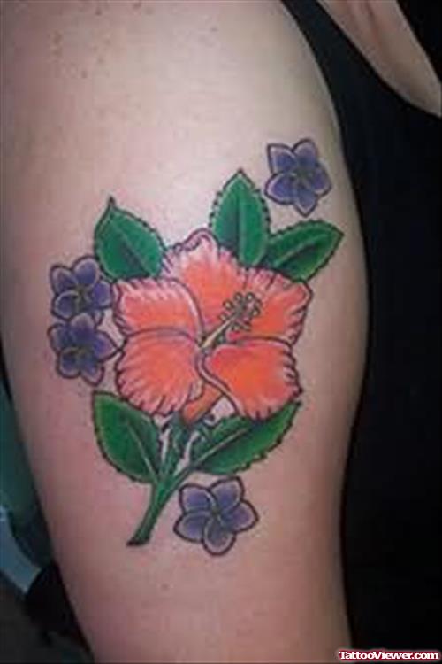 Hibiscus Pink Flowers Tattoo On Shoulder