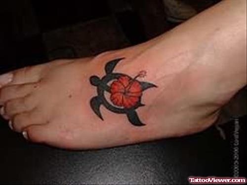 Small Red Flower Tattoo On Feet