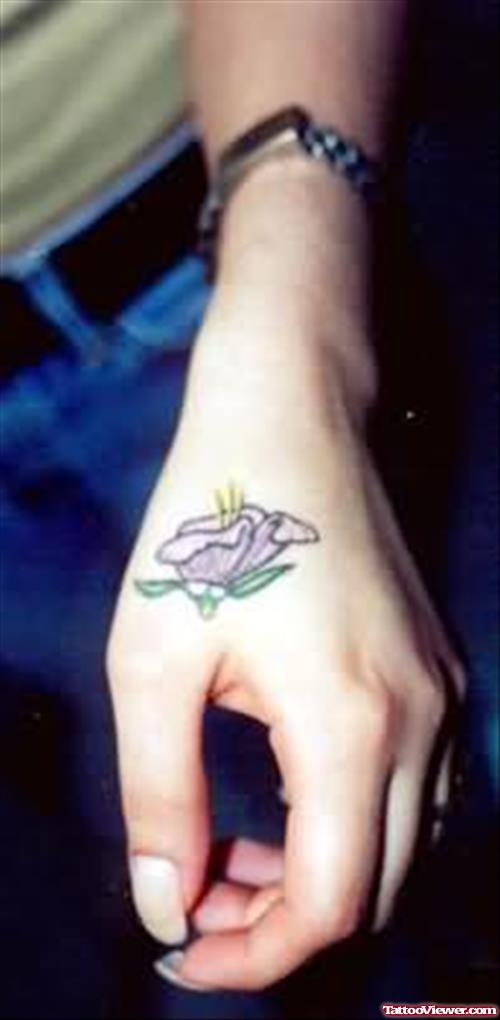 Purple Flower Tattoo On Hand