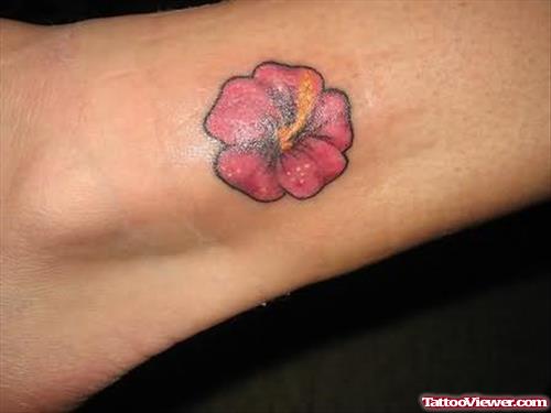 Tiny Hibiscus Tattoo On Ankle