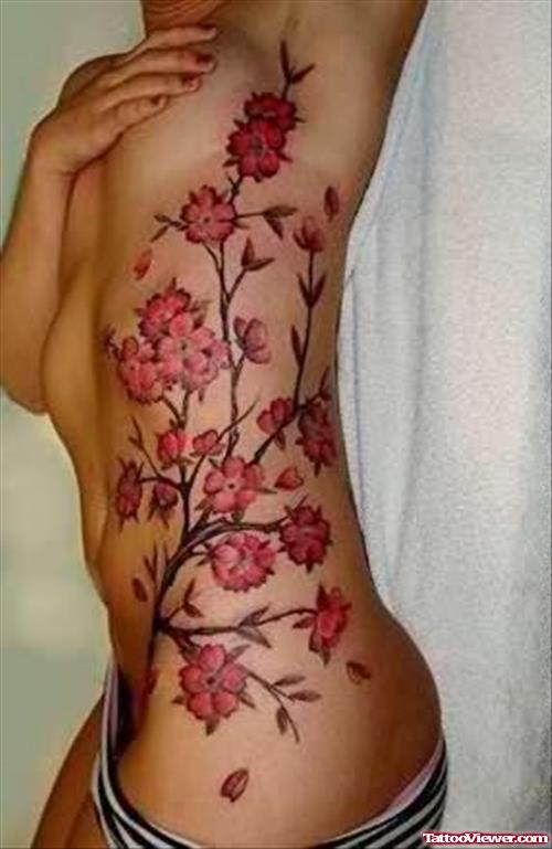 Full Side Rib Flower Tattoo