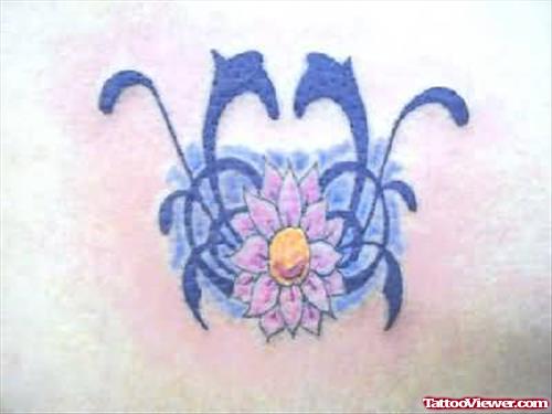 Blue And Pink Flower Tattoo