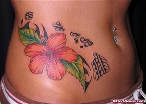 Beautiful Flower Tattoo on Stomech for Women