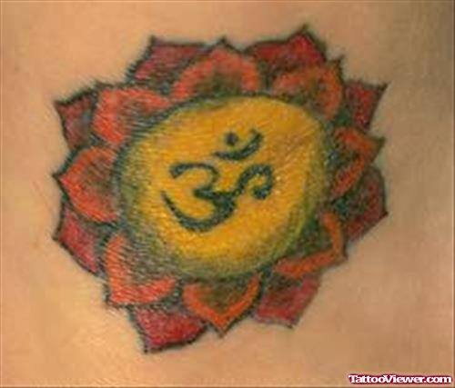 Om Written Flower Tattoo
