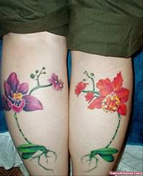 Beautiful Flowers Tattoo On Legs