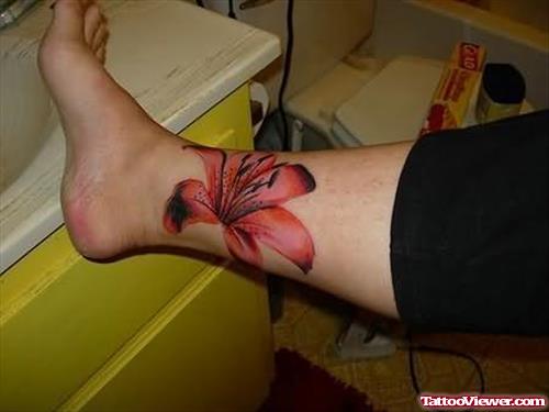 Sweet Lily Flower Tattoo On Leg