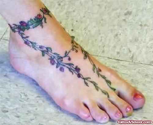 Leaves Flower Tattoo On Foot