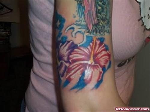 Hibiscus Flowers Tattoo On Arm