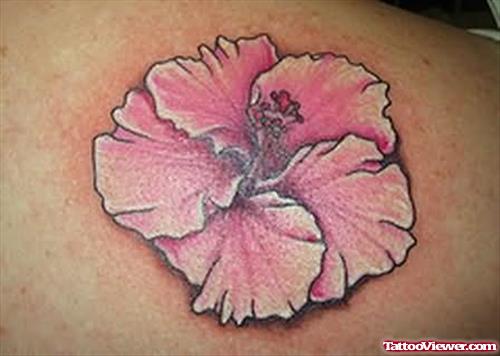 Hibiscus Pink Flower Tattoo On Back
