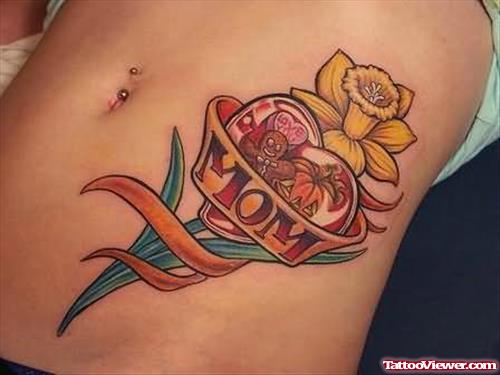 Heart Flowers Tattoo On Belly