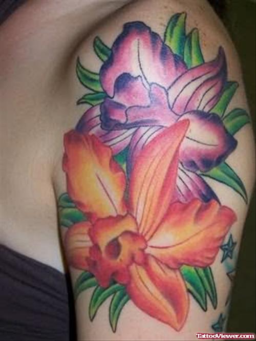 Purple and Orange Hibiscus Flower Tattoo