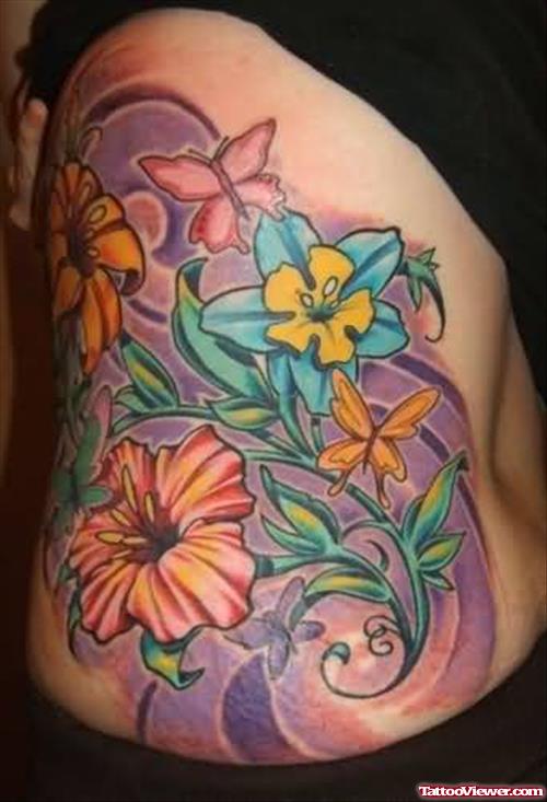 Flower Tattoo On Rib Side