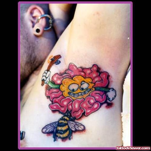 Funny Flower Tattoo On Armpit