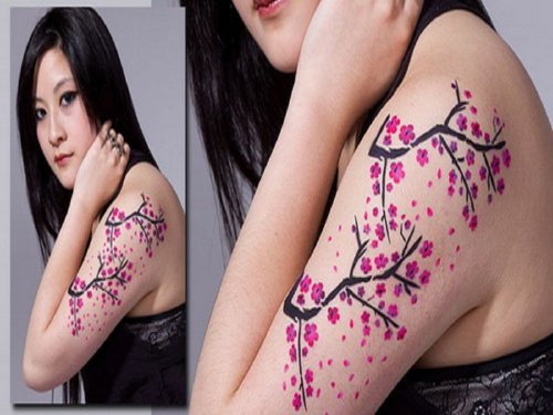 Sakura Flowers Tattoos on Left Half Sleeve