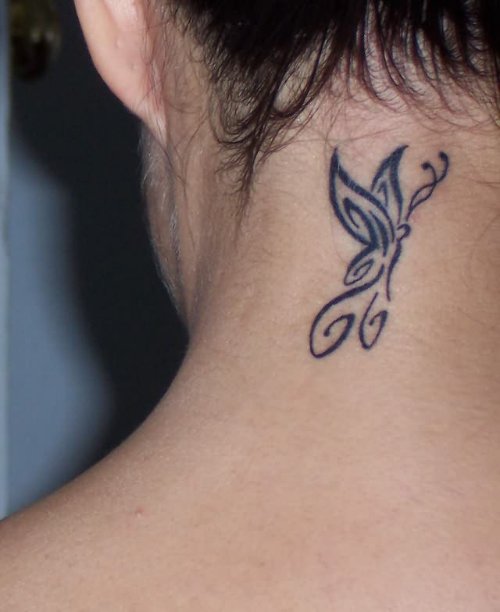 Butterfly Flower Tattoo On Neck