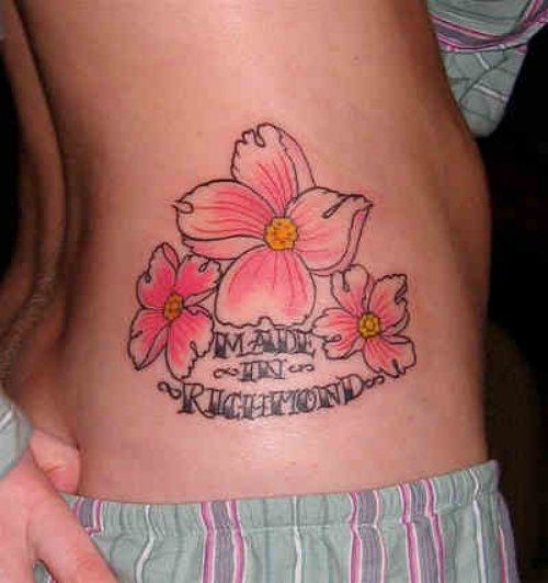 Hibiscus Pink Flower Tattoo On Rib