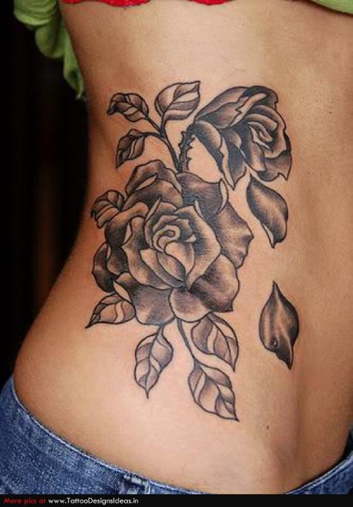 Grey Rose Flowers Tattoo For Girls