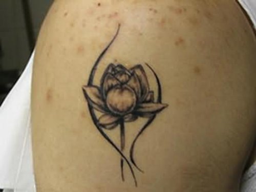 Lotus Tiny Tattoo On Shoulder