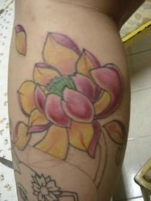 Lotus Pink Tattoo On Leg