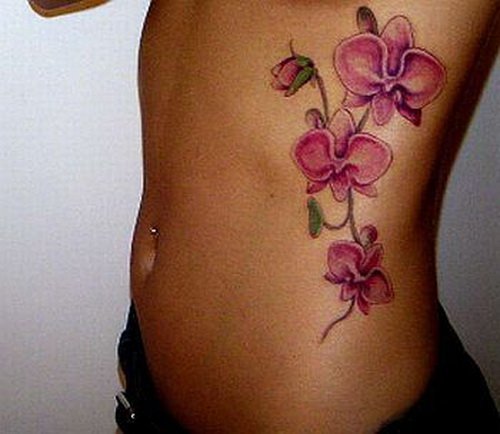 Orchid Flower Tattoos on Side Rib