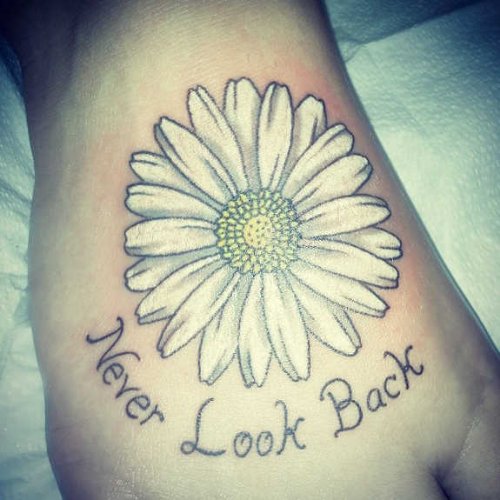 White Daisy Flower Tattoo On Right Foot