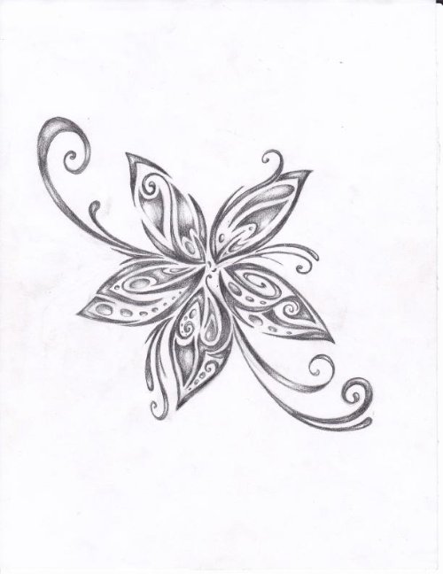 Tribal Grey Flower Tattoo Design