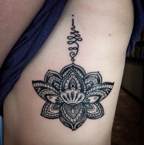 Mandala Flower Tattoo On Side Rib