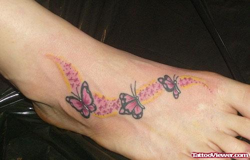 Pink Butterflies Foot Tattoo