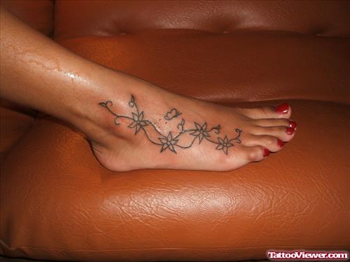 Flowers Foot Tattoo For Girls