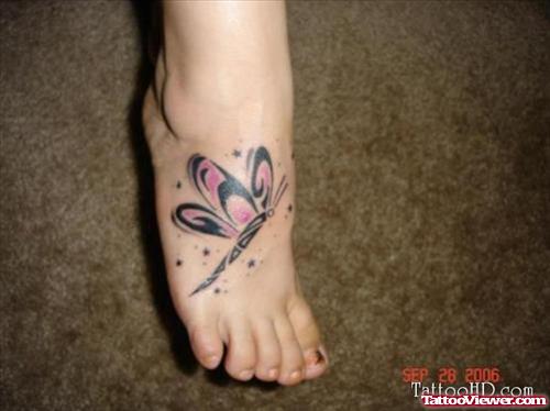 Colored Tribal Tinkerbell Foot Tattoo