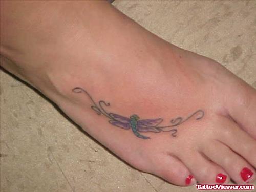 Colored Dragonfly Foot Tattoo