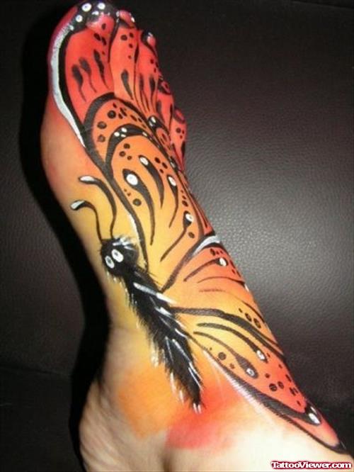 Awesome Large Colored Butterfly Foot Tattoo