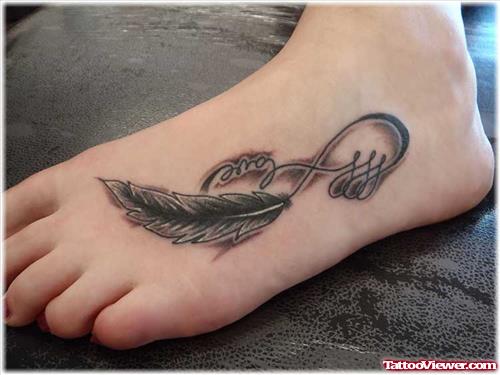Grey Ink Feather Foot Tattoo