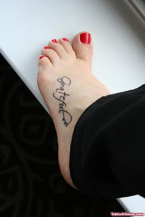 Grateful Tattoo On Girl Left Foot