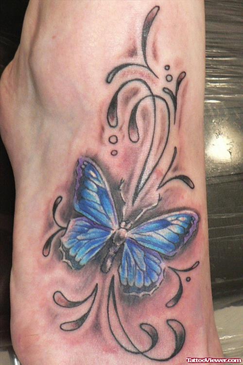 Colored Butterfly Foot Tattoo