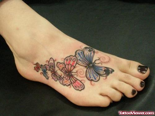 Colored Butterflies Foot Tattoo