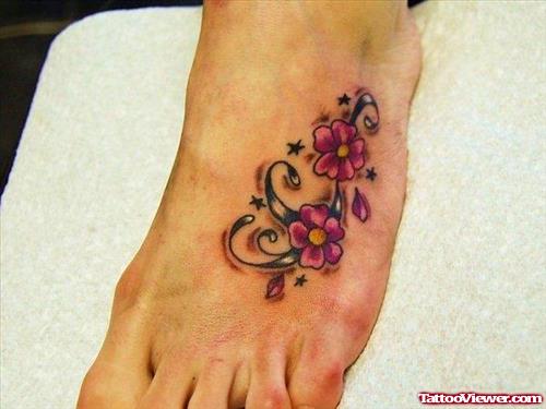 Cherry Blossom Flowers Foot Tattoo