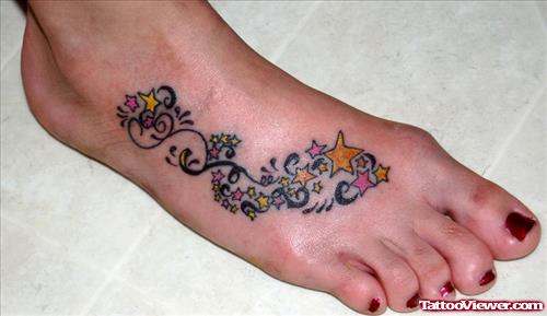 Awesorm Colored Stars Tattoos On Girl Right Foot