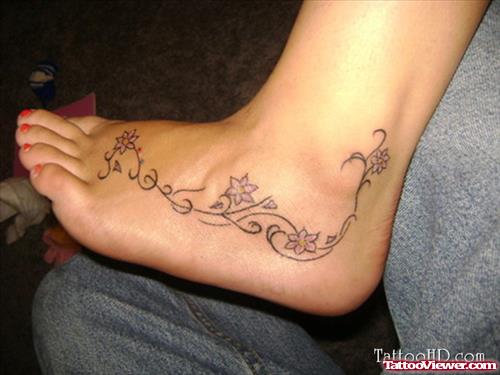 Awesome Flowers Foot Tattoo