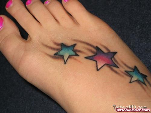 Awesome Colored Stars Right Foot Tattoo