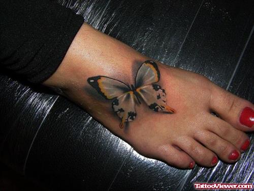 Awesome Colored 3D Butterfly Foot Tattoo