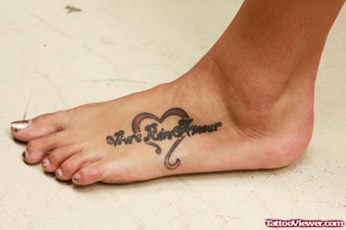 Heart And Lettering Foot Tattoo