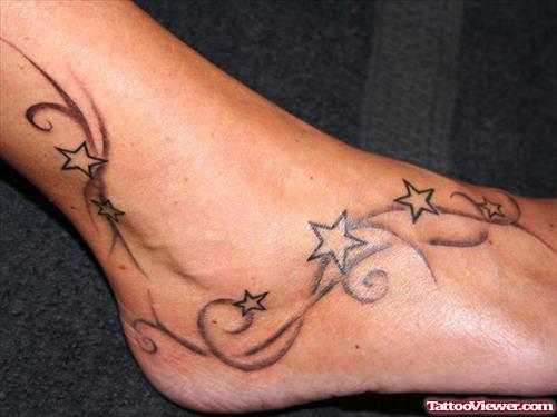 Grey Ink Stars Foot Tattoo