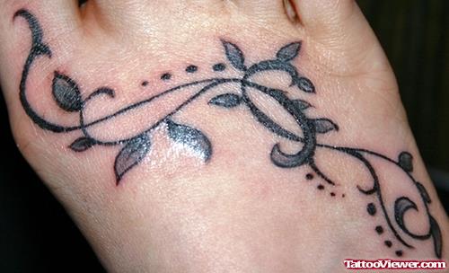 Grey Ink Leaves Foot Tattoo
