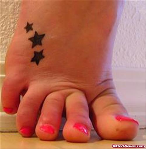 Black Stars Tattoos On Girl Right Foot