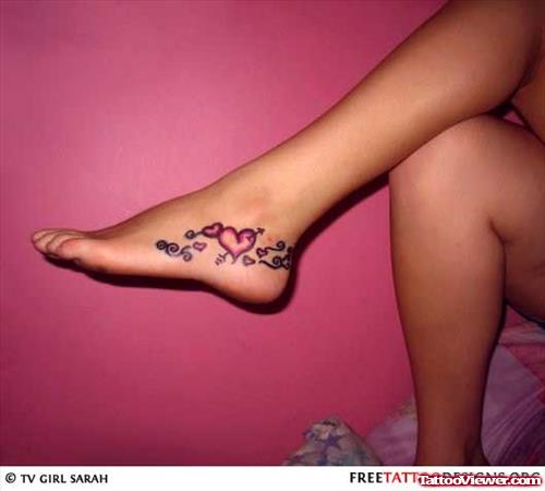 Pink Heart Foot Tattoo